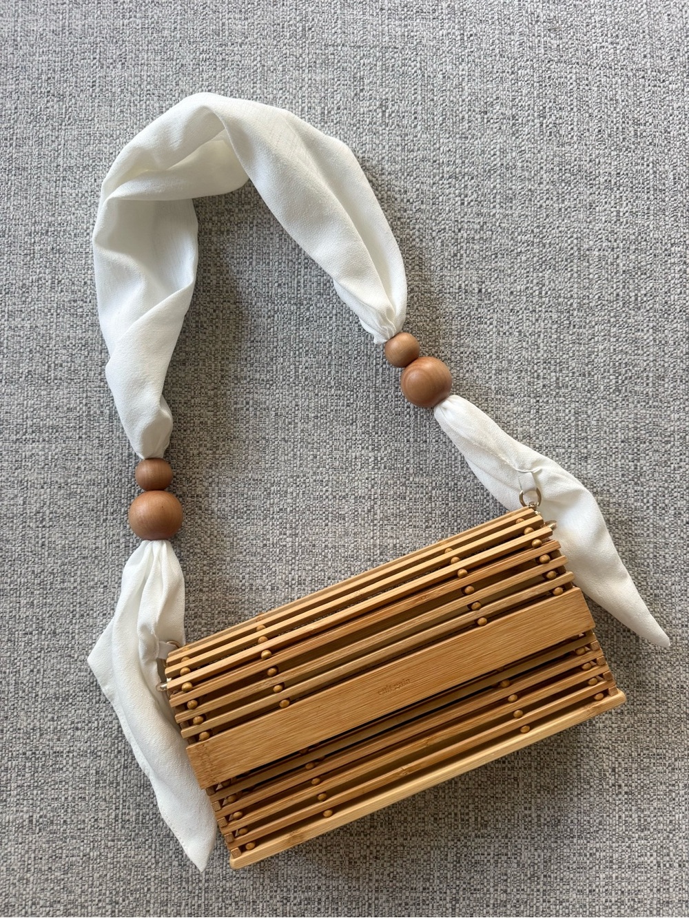 Cult Gaia Wooden Bamboo Handbag | White Scarf Beaded Handle